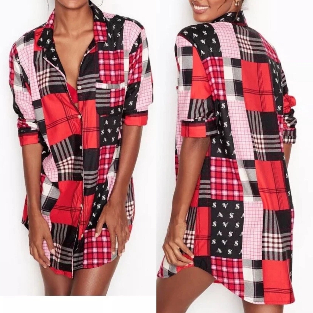 NWOT Victorias Secret Flannel Shirt Patchwork Holiday 2018 Exclusive- XS